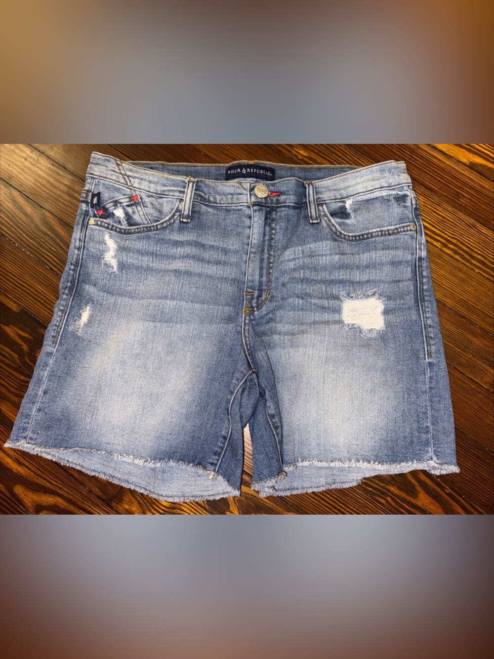 Rock & Republic Ripped Shorts USA Red Stars Studded Size 14